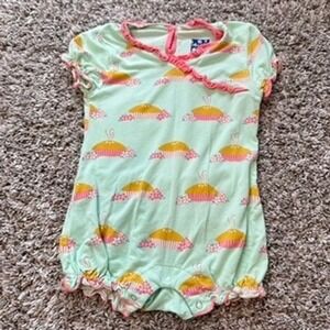 KicKee Pants 3-6 Months Pie‎ Print Ruffle Trim Romper One Piece Outfit